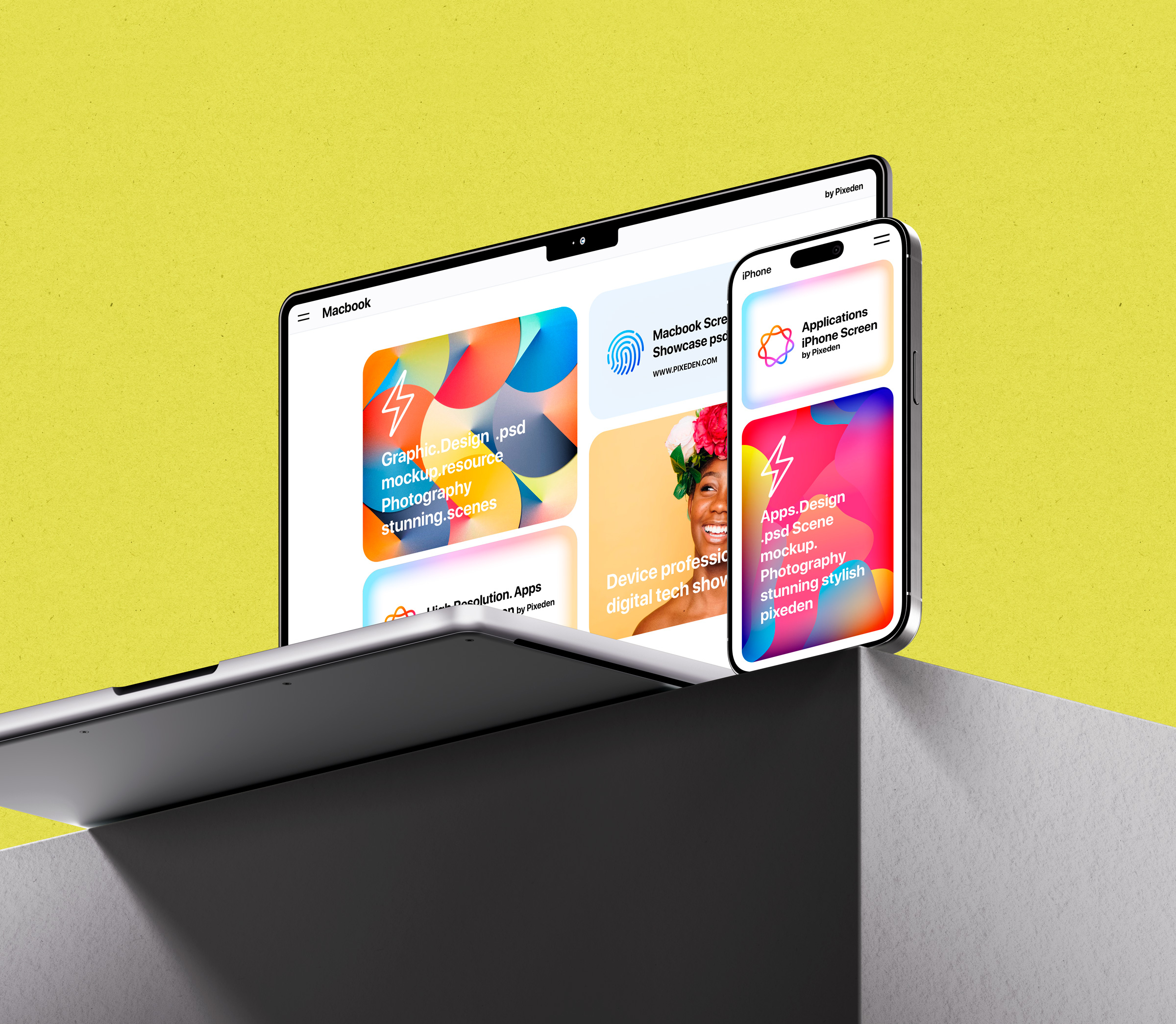 Macbook And IPhone Showcase Scene Psd Mockup Pixeden Club