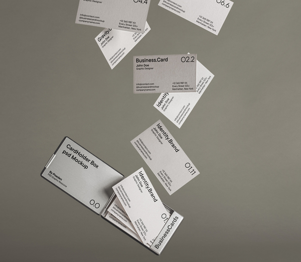 Business Card and Card Holder Box Psd Mockup