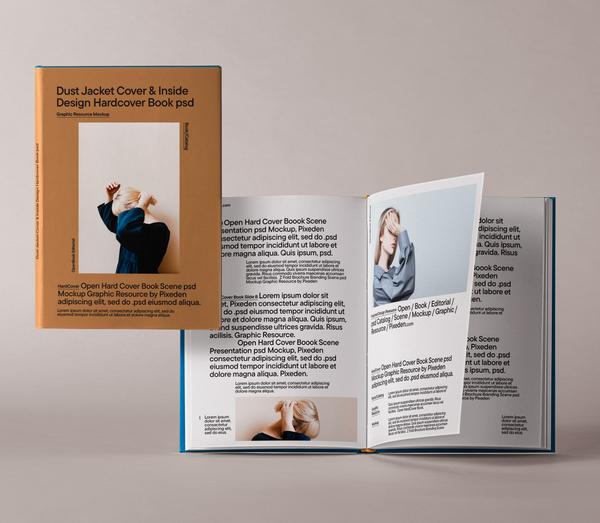 Cover and Inside Design Hardcover Book psd Mockup
