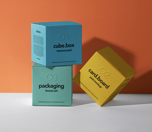 Cube Packaging Carboard Boxes Psd Mockup