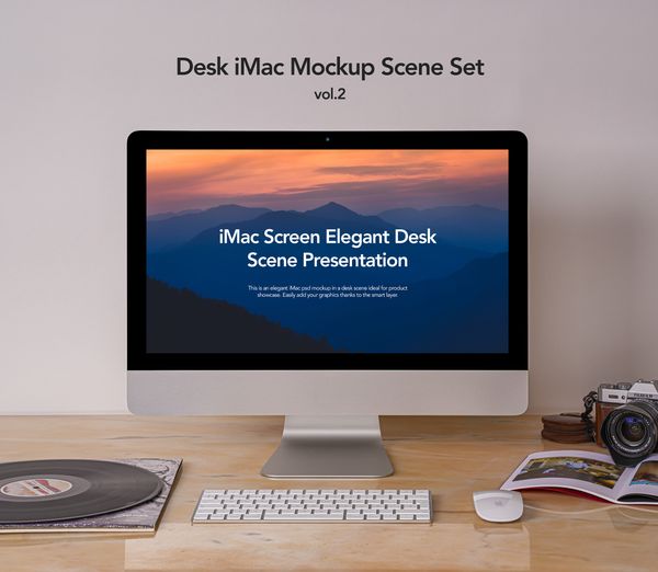 Desk Psd iMac Mockup Scene Set 2