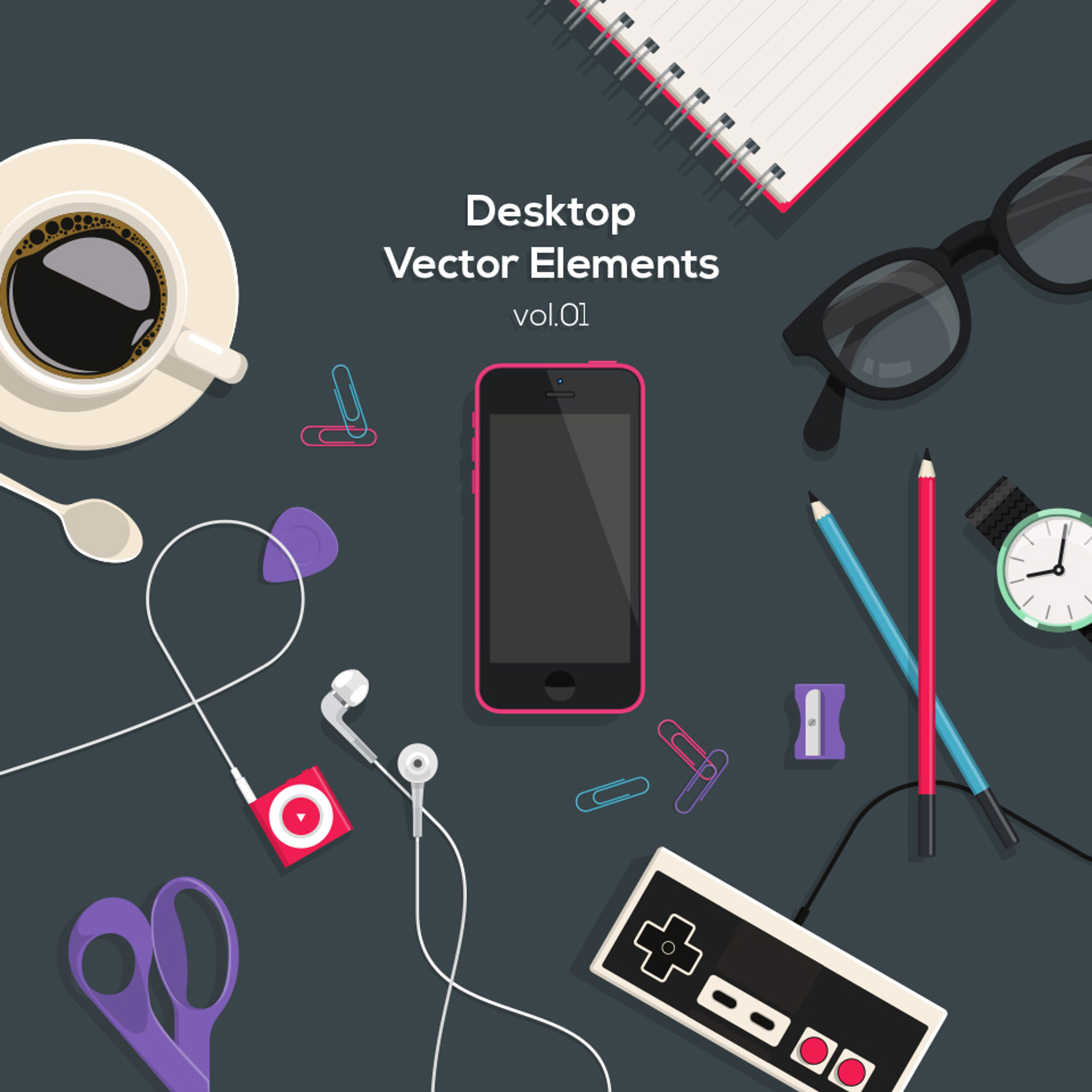 Desktop Flat Vector Objects Vol1 | Pixeden Club