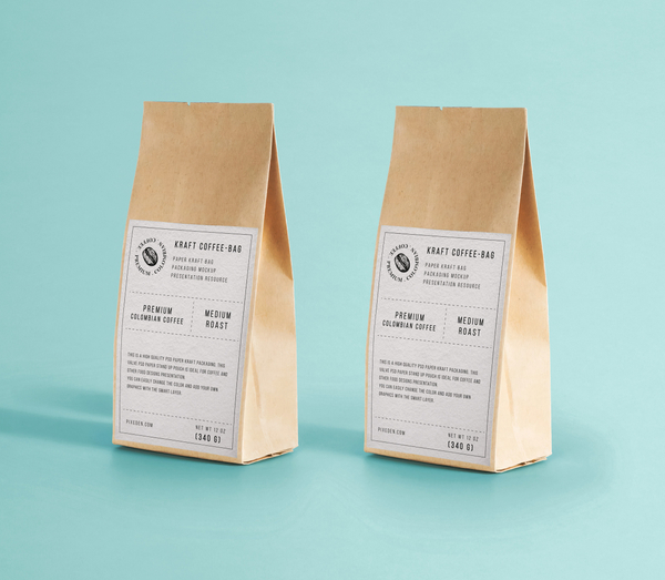 Dual Standing Kraft Paper Bag Mockup with Customizable Labels