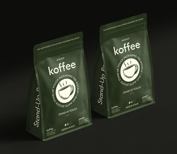 Duo Matte Ziplock Stand-Up Pouch Packaging PSD Mockup