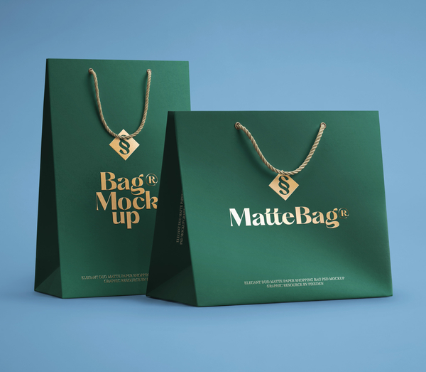Elegant Duo Matte Paper Shopping Bag PSD Mockup