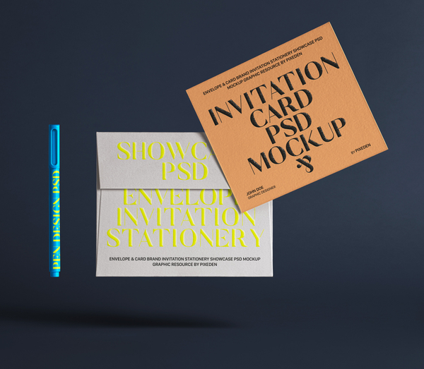 Envelope Card Brand Invitation Stationery Showcase Psd Mockup