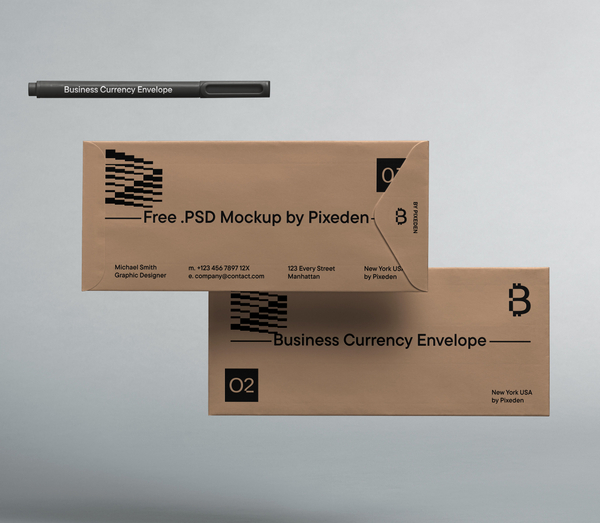 Floating Currency & Business Envelope PSD Mockup