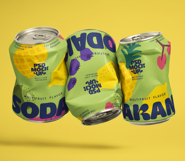 Floating Dented Beverage Soda Can PSD Mockup