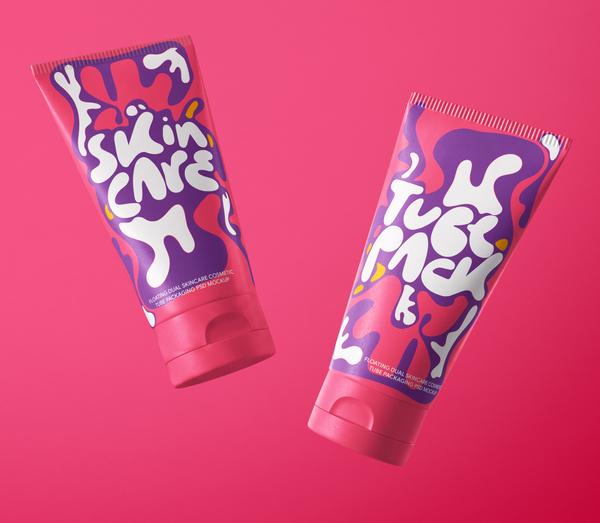 Floating Dual Skincare Cosmetic Tube Packaging PSD Mockup