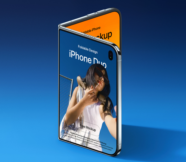 Foldable iPhone Duo Free Mockup - Tent Mode