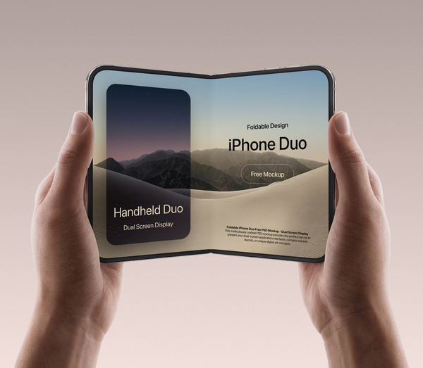 Foldable iPhone Duo Free PSD Mockup - Dual Screen Display