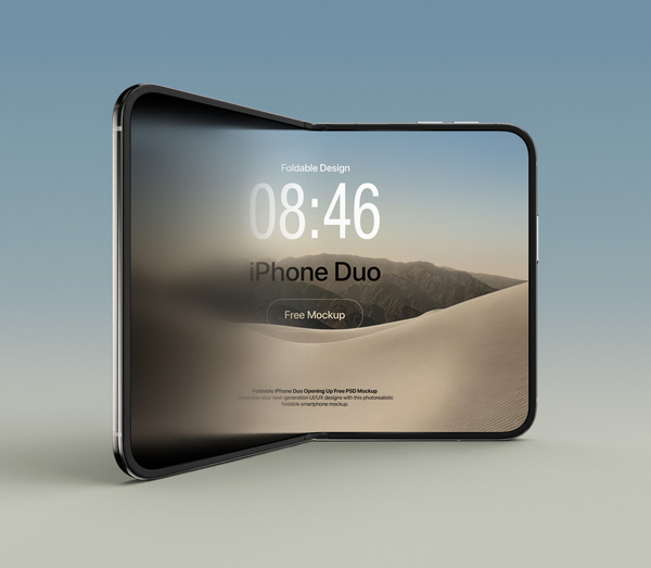 Foldable iPhone Duo Opening Up Free PSD Mockup