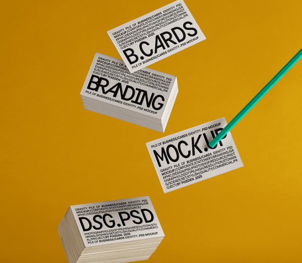 Gravity Pile of Business Cards Identity Psd Mockup