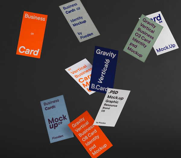 Gravity Vertical Business Cards Identity Psd Mockup