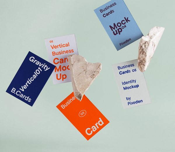 Gravity Vertical Business Cards Scene Psd Mockup