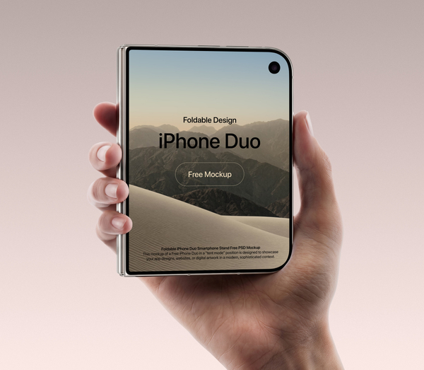 Hand-Held iPhone Duo Foldable Smartphone Free PSD Mockup