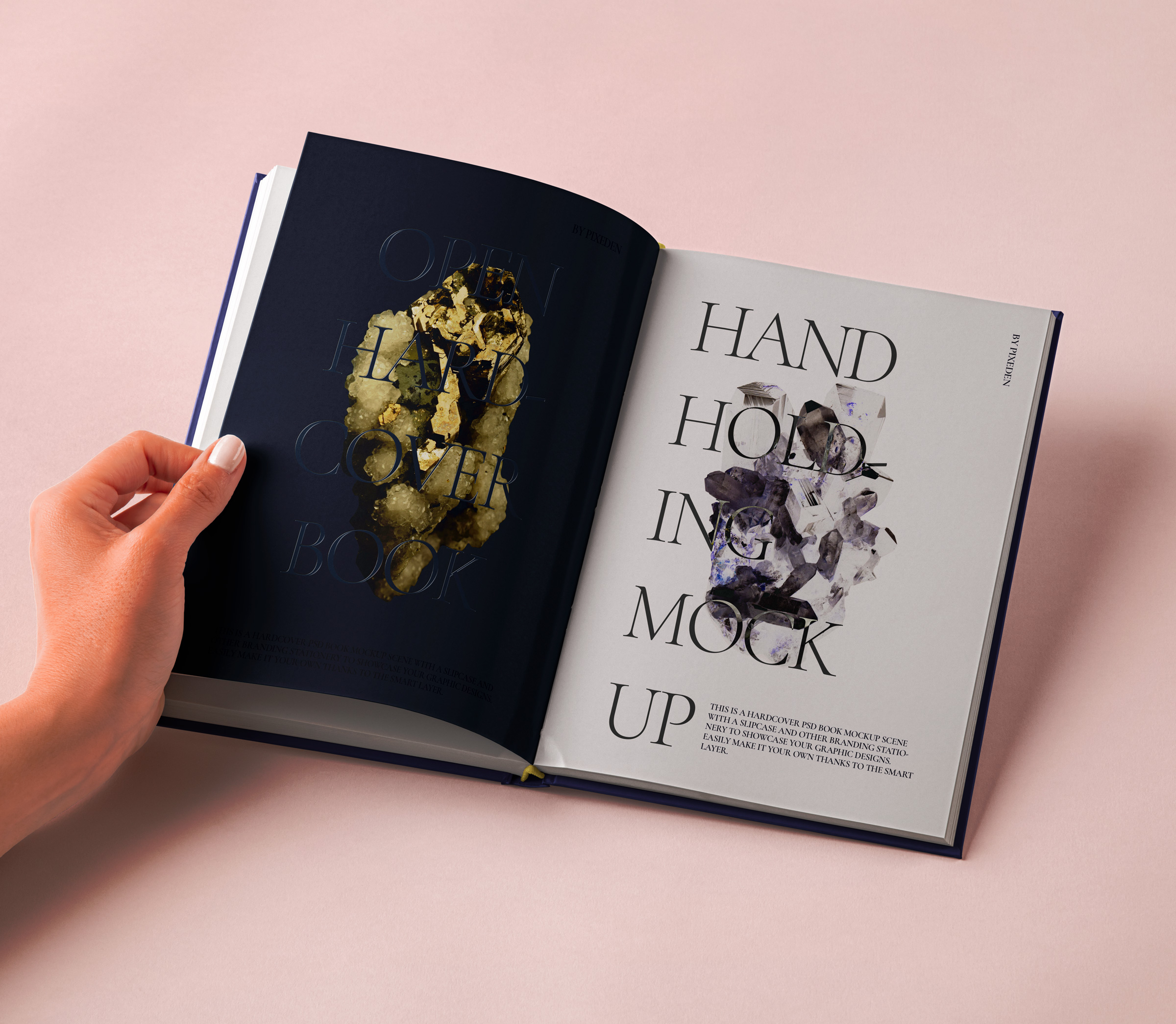 Hand Holding Glossy Psd Open Book Mockup | Pixeden Club