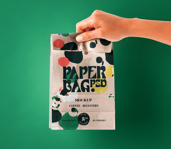 Hand Holding Psd Paper Bag Mockup Food Packaging