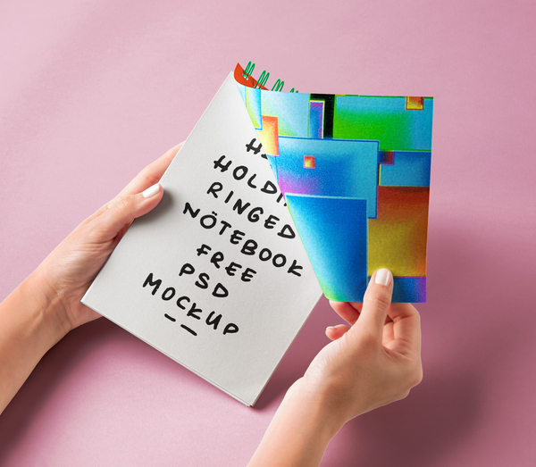 Hand Holding Ringed Psd Notebook Mockup