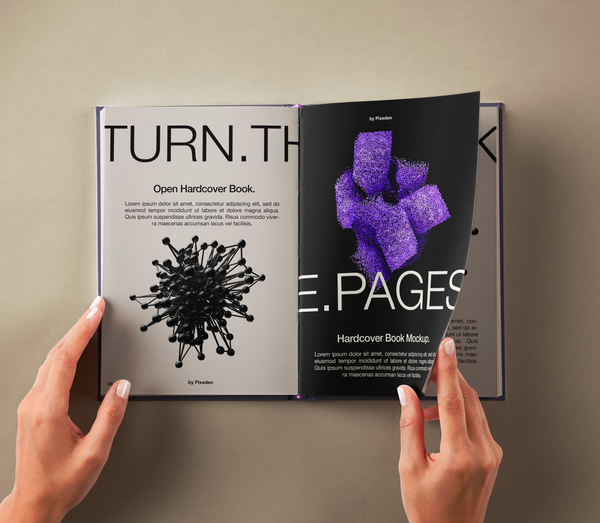 Hand Turning Page Open Psd Book Mockup