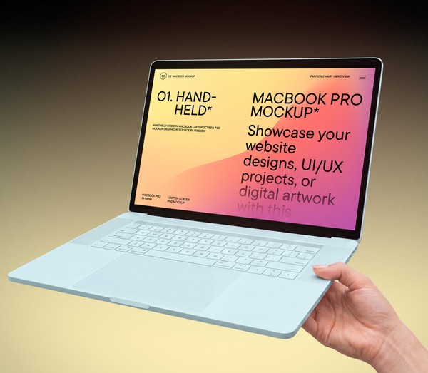 Handheld Modern MacBook Laptop Screen PSD Mockup