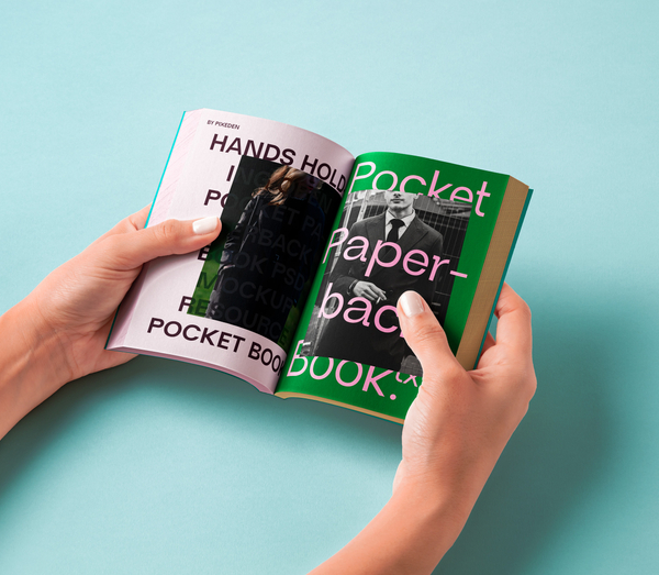 Hands Holding Open Pocket Paperback Book Psd Mockup