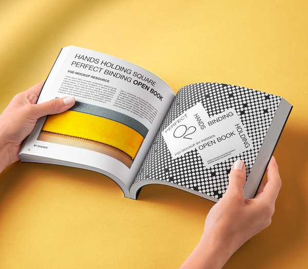 Hands Holding Square Psd Book Mockup