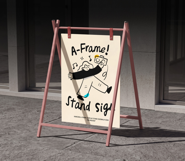 Hanging A-Frame Display Stand Sidewalk Sign PSD Mockup