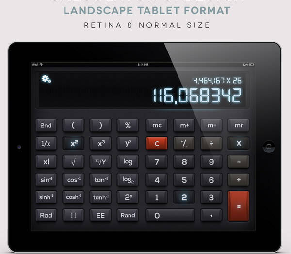 iPad Psd Landscape Calculator UI Kit
