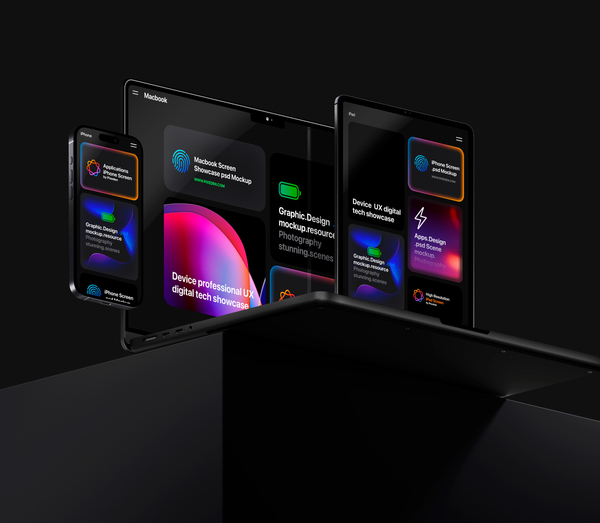 iPhone iPad and MacBook Showcase Screens Psd Mockup