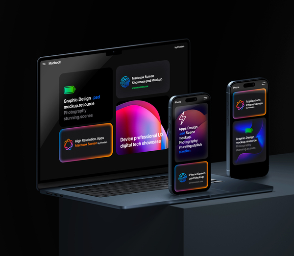 iPhone Pro and MacBook Air Screens Showcase Psd Mockup