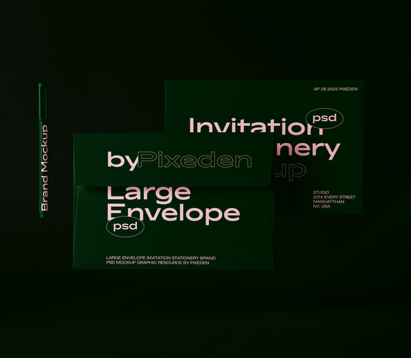 Large Envelope Invitation Stationery Brand Psd Mockup