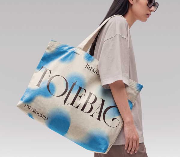 Large Tote Bag On-Shoulder Model Posing PSD Mockup