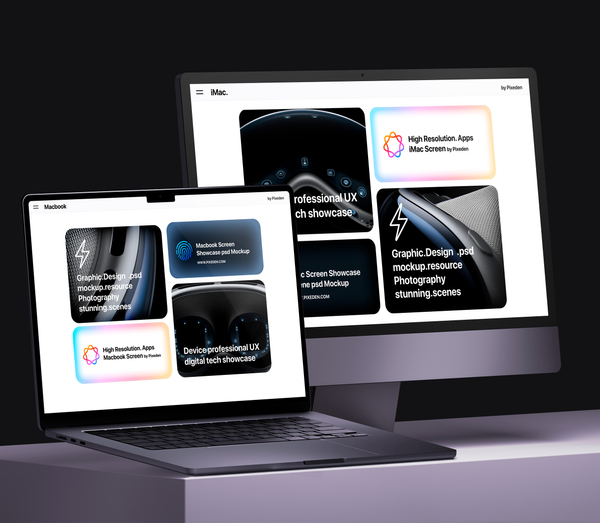 MacBook Air and iMac Showcase Screens Scene Psd Mockup