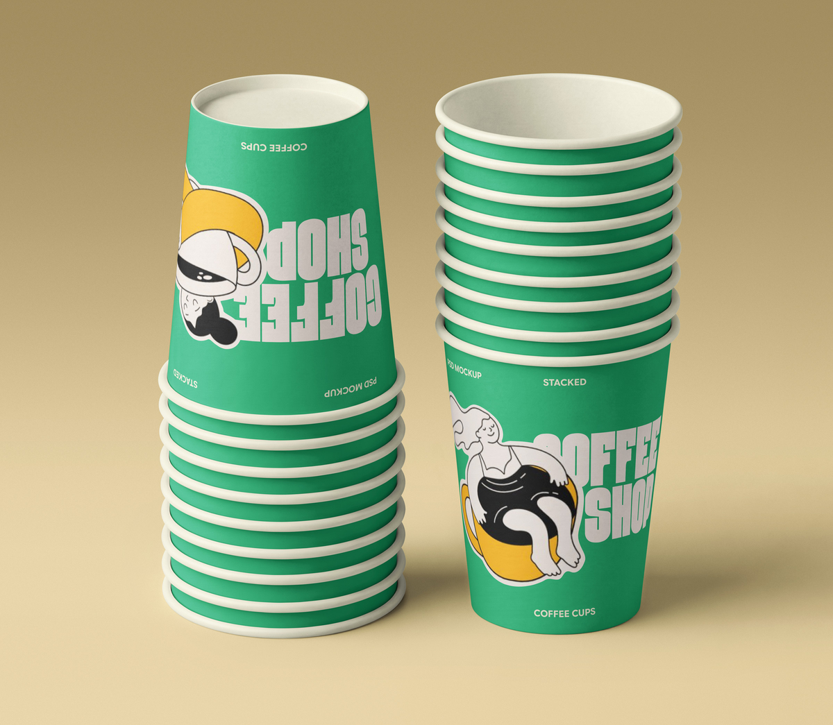 Minimalist Stacked Paper Coffee Cup PSD Mockup
