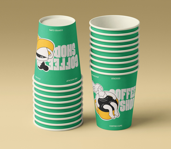 Minimalist Stacked Paper Coffee Cup PSD Mockup