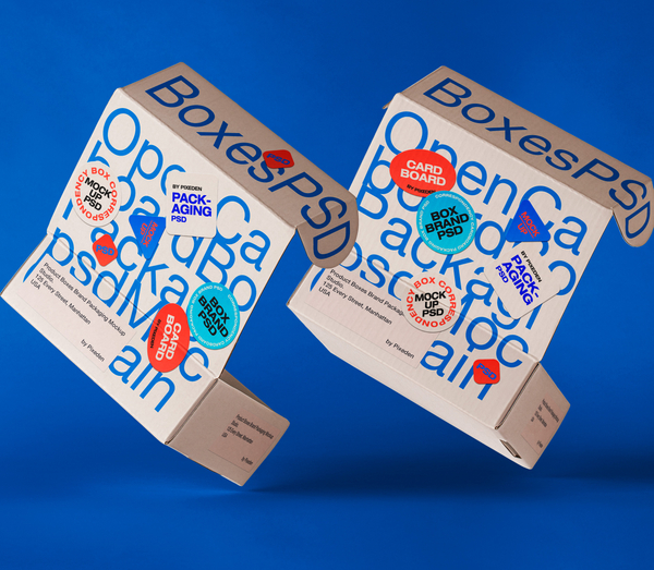 Open Cardboard Psd Box Packaging Mockup Set