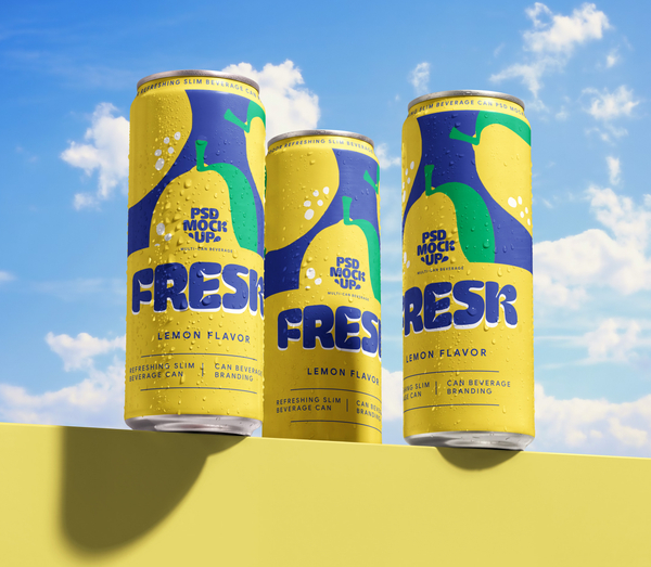 Outdoor Refreshing Slim Beverage Can PSD Mockup