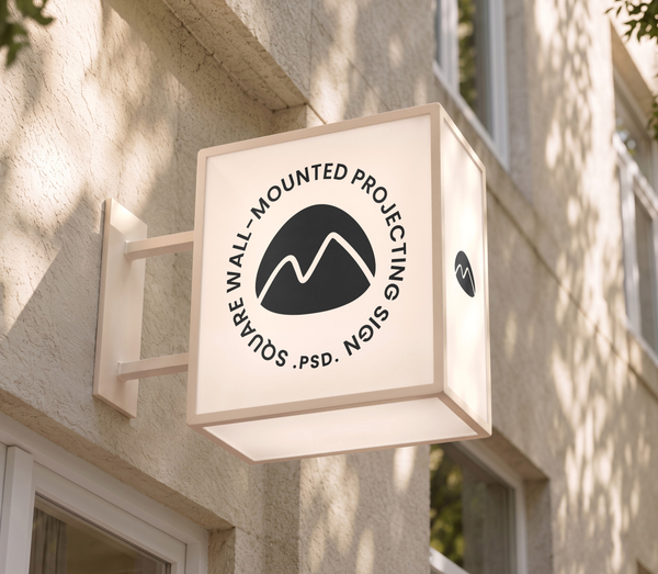 Outdoor Square Wall-Mounted Projecting Sign PSD Mockup