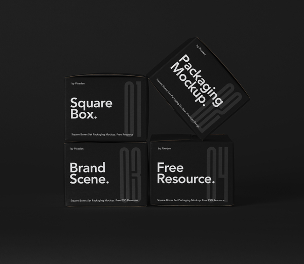 Packaging Psd Square Boxes Mockup Set