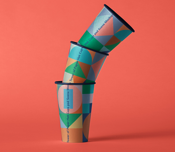 Paper Cup Psd Mockup Tower Scene
