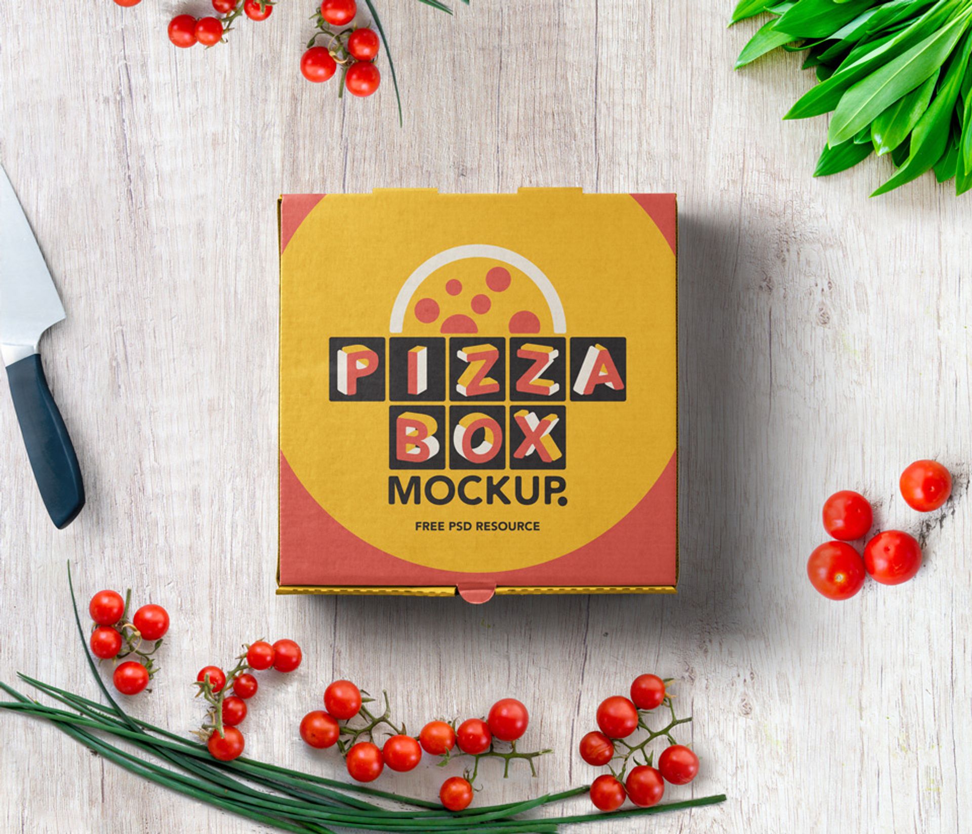 Free Top View Pizza Box Mockup (PSD)