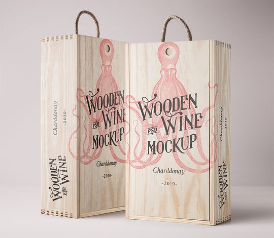 Psd Wine Wood Box Mockup Vol4