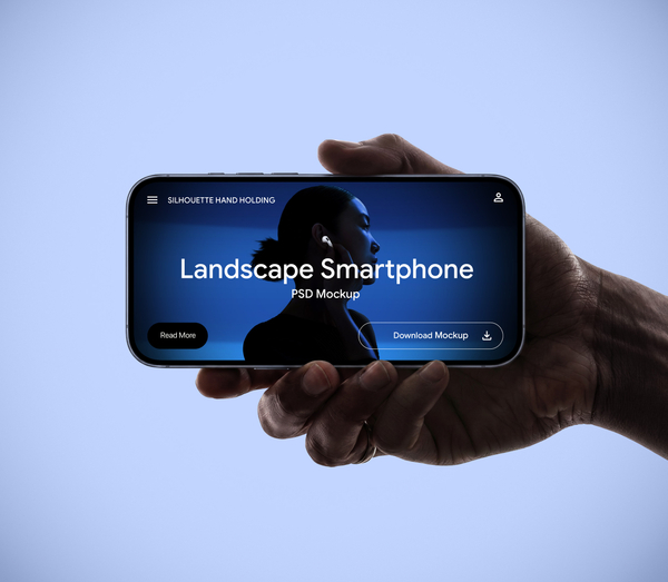 Silhouette Hand Holding Landscape Smartphone PSD Mockup