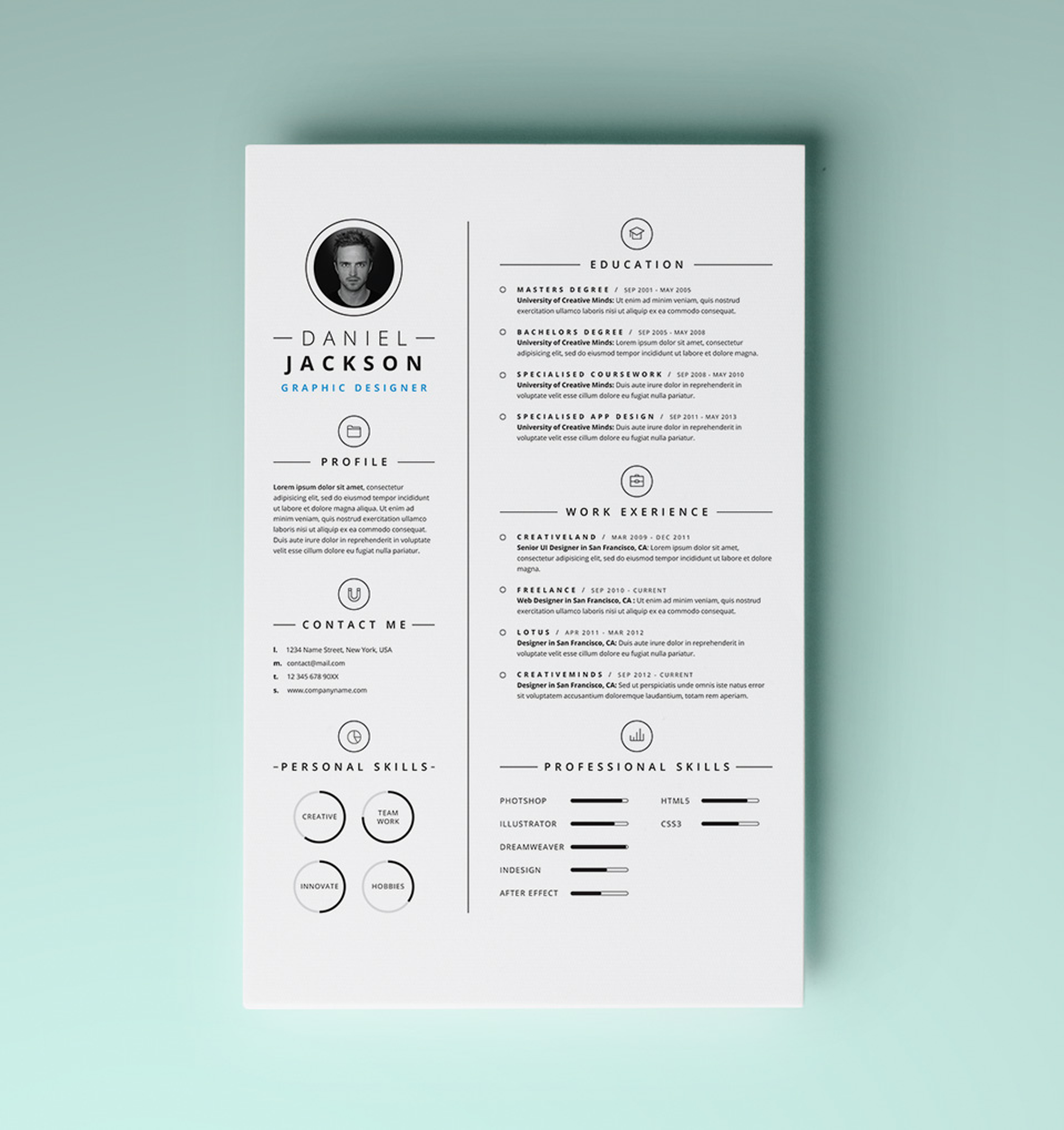Simple Resume Template vol4 | Pixeden Club, image size:2400x2548