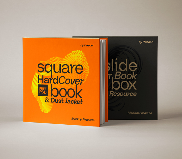 Slide Box Square Psd Hardcover Book Mockup