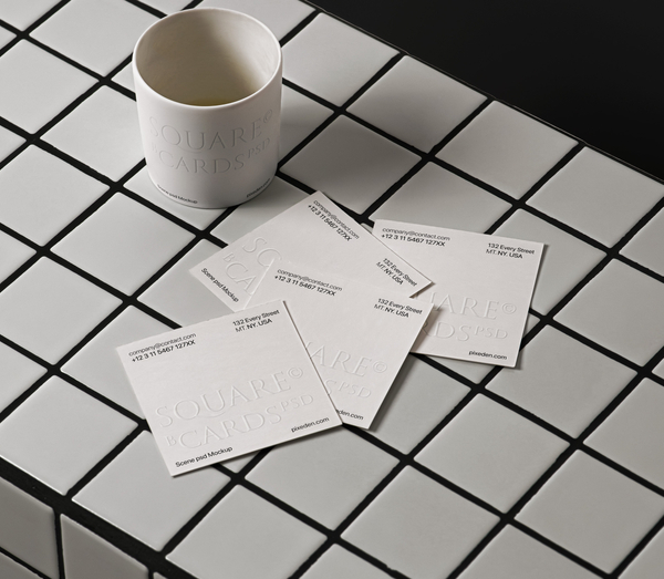 Square Business Cards Scene Psd Mockup