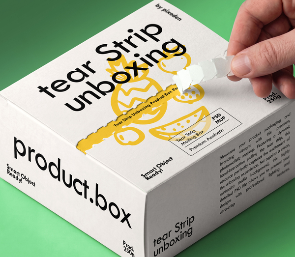 Tear Strip Unboxing Product Box Packaging PSD Mockup