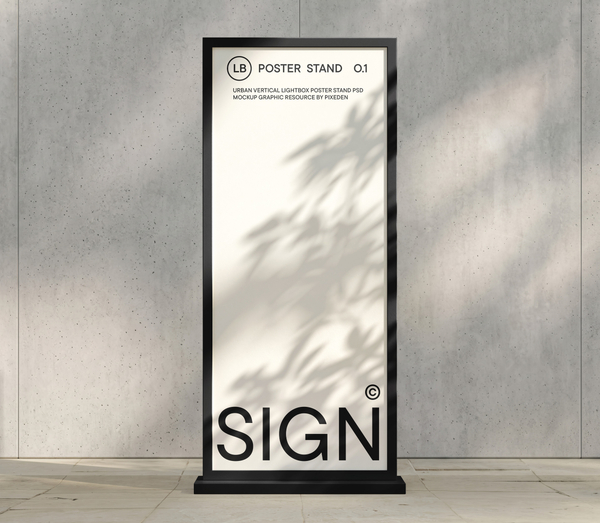 Urban Vertical Lightbox Poster Stand PSD Mockup