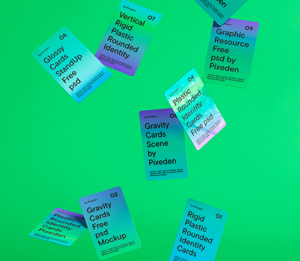 Vertical Rigid Plastic Rounded Identity Gravity Cards Psd Mockup